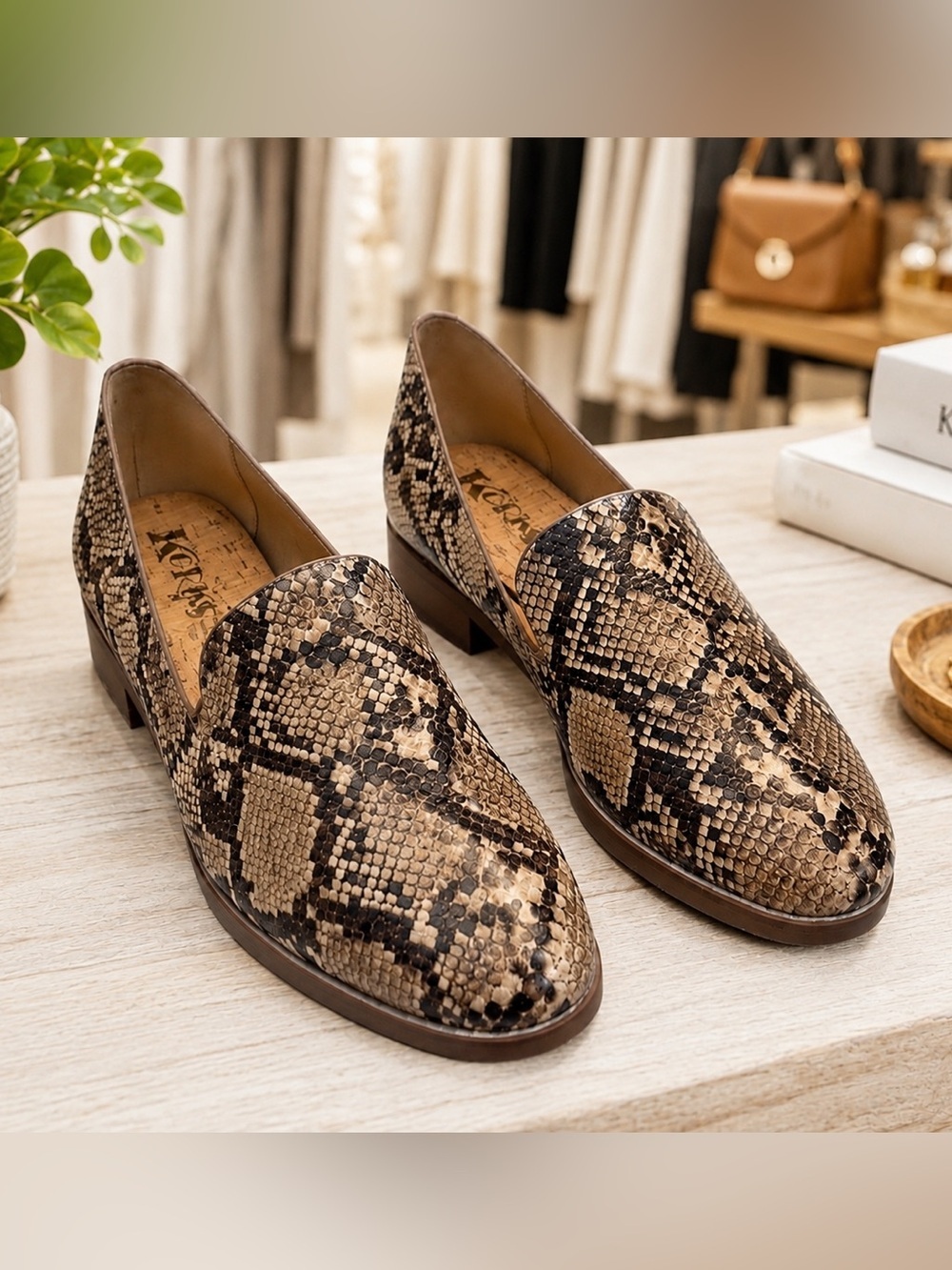 New Korks Laine Snake Embossed Leather Loafer, Size 8.5